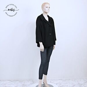 Wilson's Vintage Wool Blend Short Oversized Collar Pea Coat Black Women